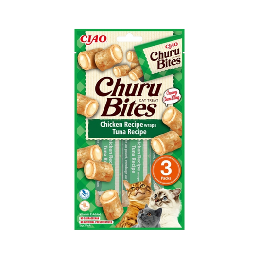 Inaba Churu Bites Cat Chicken Recipe Wraps Tuna Recipe - 3 x 10 gram