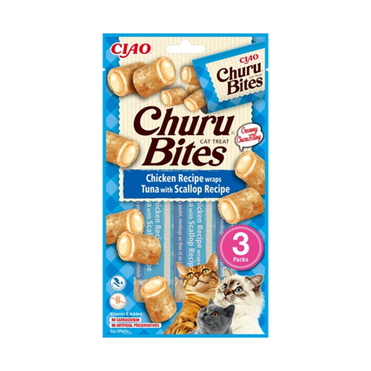 Inaba Churu Bites Cat Chicken Recipe Wraps Tuna With Scallop - 3x10 gram