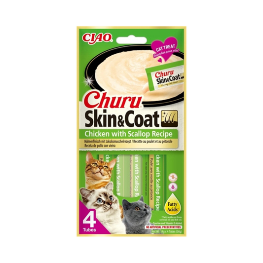 Inaba Churu Skin & Coat Chicken With Scallop - 4 x 14 gram