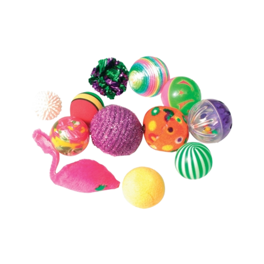 Kattenspeelgoed gekleurde ballen - 12 stuks